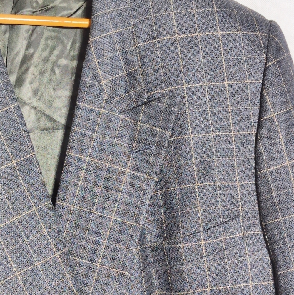 Jhane Barnes Charcoal Plaid Windowpane Sz 52 Double Breasted Blazer - Picture 2 of 6